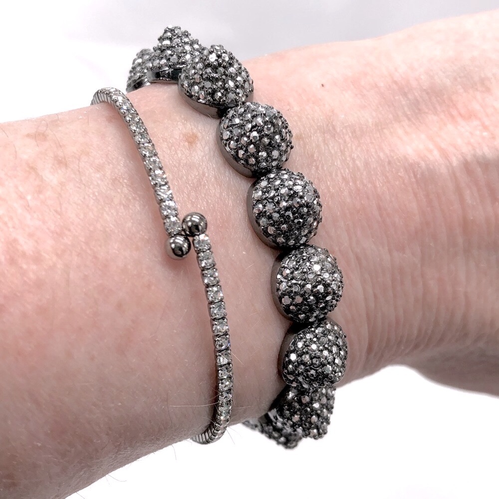 Stella & Dot Nikita Stretch Spike Bracelet & Thin White Rhinestone Flex Bracelet